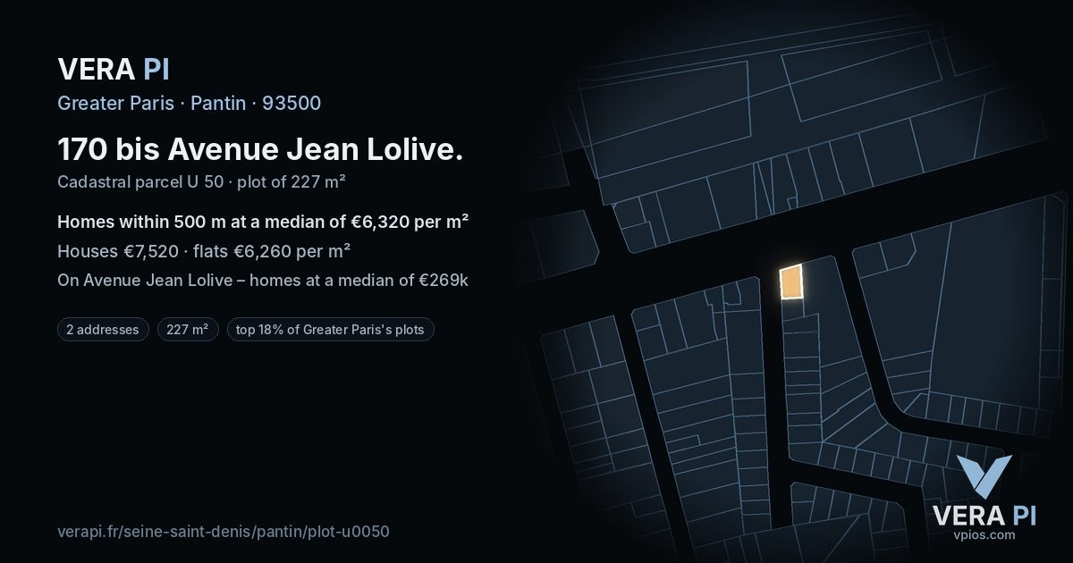 170 bis Avenue Jean Lolive, Pantin at night – the plot lit, the parcels around coloured by the prices near them