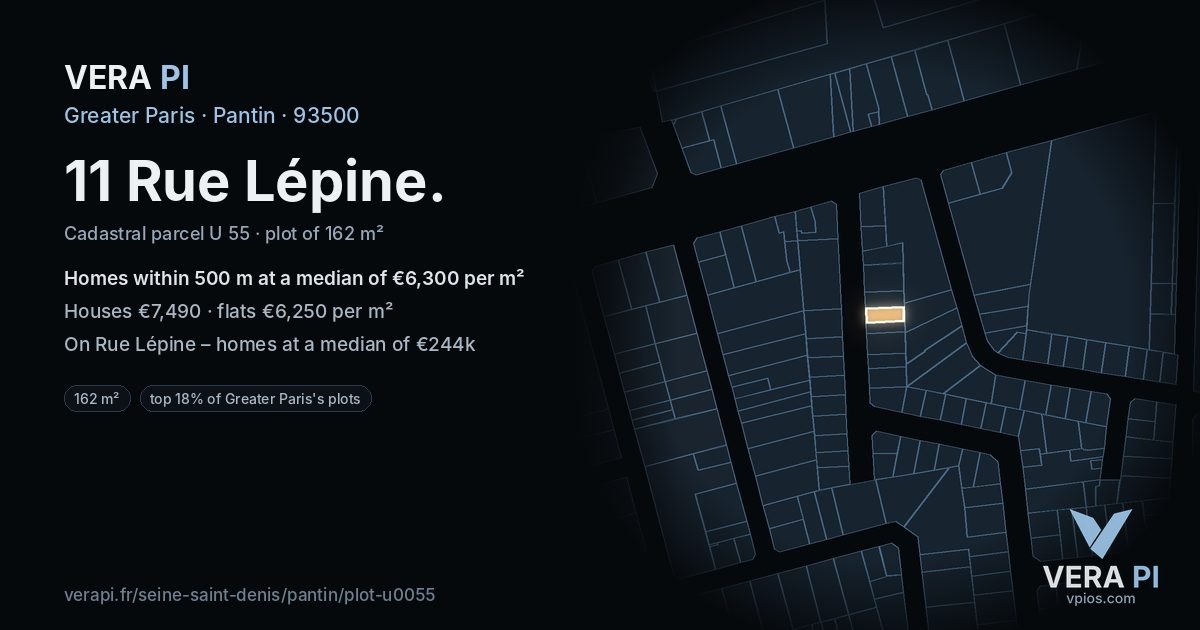 11 Rue Lépine, Pantin at night – the plot lit, the parcels around coloured by the prices near them