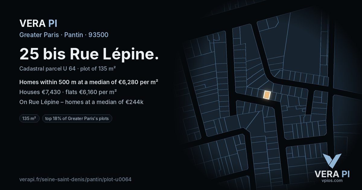 25 bis Rue Lépine, Pantin at night – the plot lit, the parcels around coloured by the prices near them