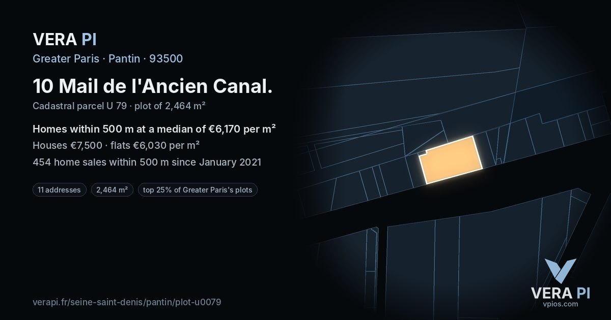 10 Mail de l'Ancien Canal, Pantin at night – the plot lit, the parcels around coloured by the prices near them
