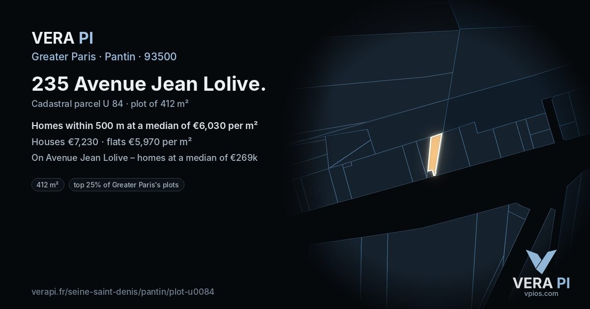 235 Avenue Jean Lolive, Pantin at night – the plot lit, the parcels around coloured by the prices near them