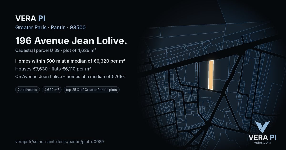 196 Avenue Jean Lolive, Pantin at night – the plot lit, the parcels around coloured by the prices near them