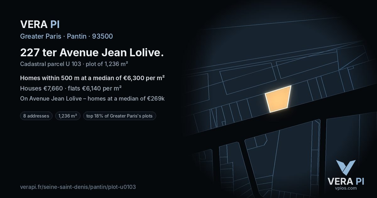 227 ter Avenue Jean Lolive, Pantin at night – the plot lit, the parcels around coloured by the prices near them