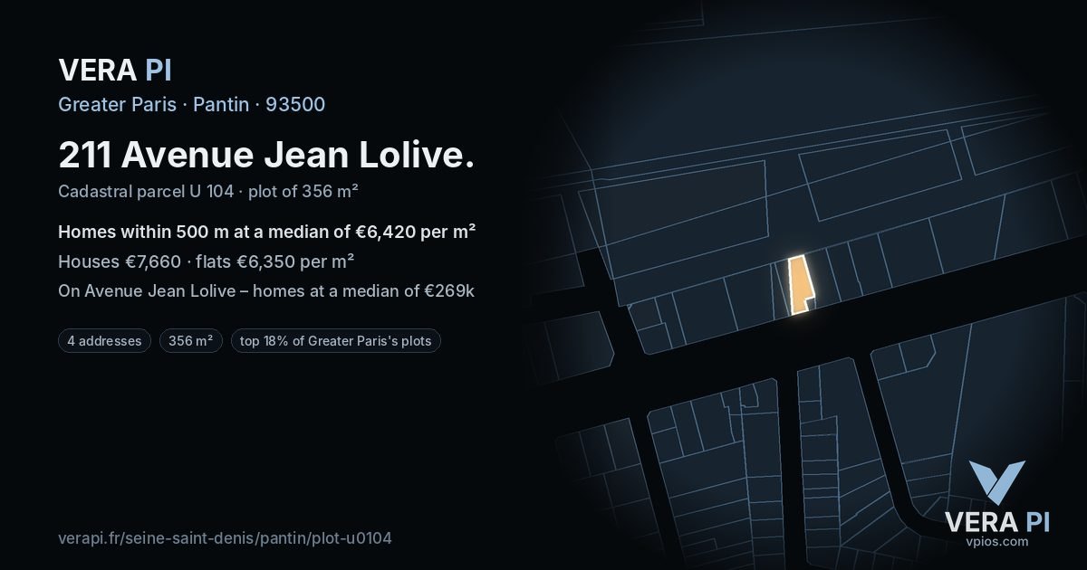 211 Avenue Jean Lolive, Pantin at night – the plot lit, the parcels around coloured by the prices near them