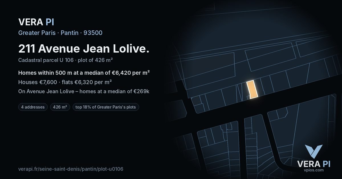 211 Avenue Jean Lolive, Pantin at night – the plot lit, the parcels around coloured by the prices near them