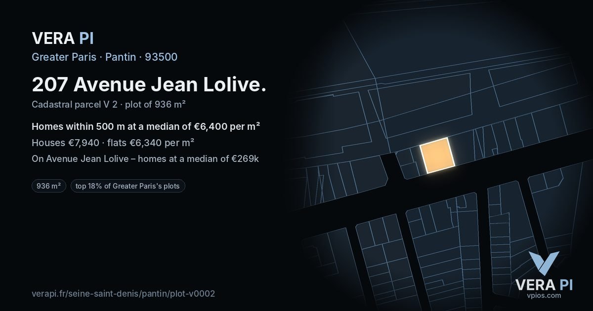 207 Avenue Jean Lolive, Pantin at night – the plot lit, the parcels around coloured by the prices near them