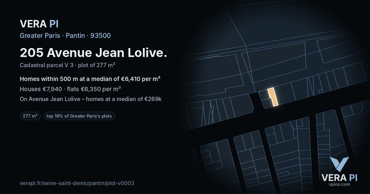 205 Avenue Jean Lolive, Pantin at night – the plot lit, the parcels around coloured by the prices near them