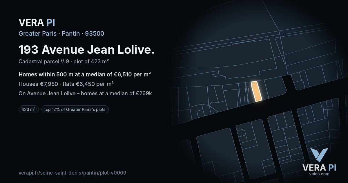 193 Avenue Jean Lolive, Pantin at night – the plot lit, the parcels around coloured by the prices near them