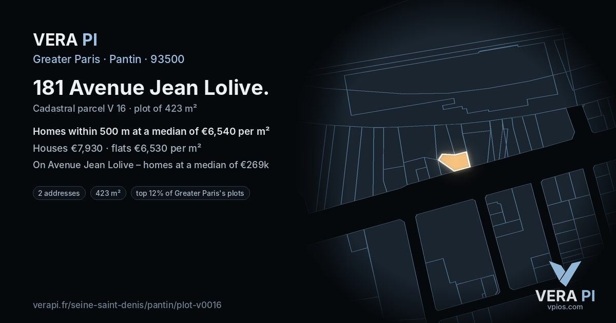 181 Avenue Jean Lolive, Pantin at night – the plot lit, the parcels around coloured by the prices near them