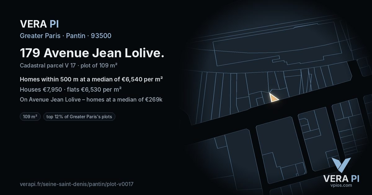 179 Avenue Jean Lolive, Pantin at night – the plot lit, the parcels around coloured by the prices near them
