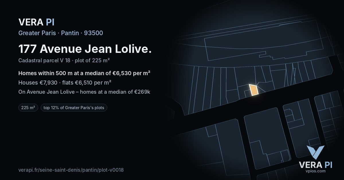 177 Avenue Jean Lolive, Pantin at night – the plot lit, the parcels around coloured by the prices near them
