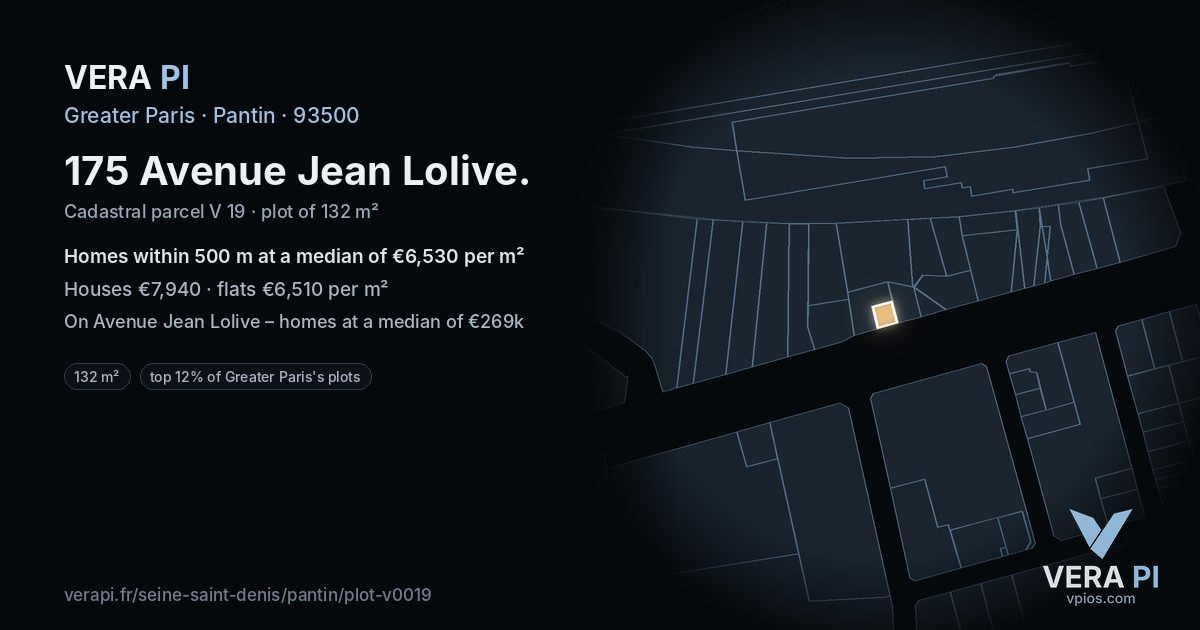 175 Avenue Jean Lolive, Pantin at night – the plot lit, the parcels around coloured by the prices near them