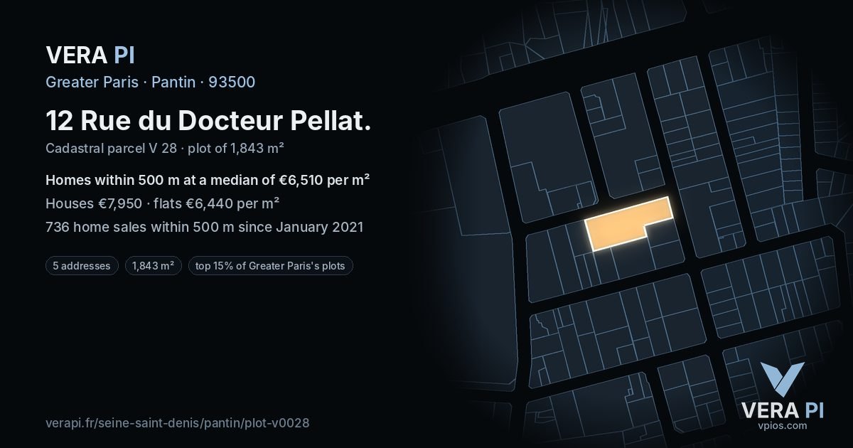 12 Rue du Docteur Pellat, Pantin at night – the plot lit, the parcels around coloured by the prices near them