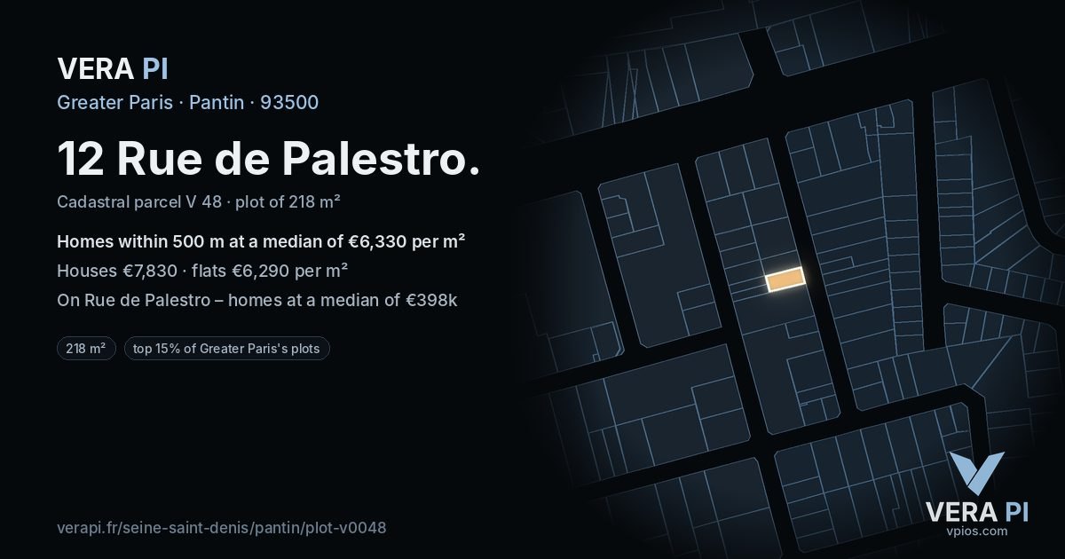 12 Rue de Palestro, Pantin at night – the plot lit, the parcels around coloured by the prices near them