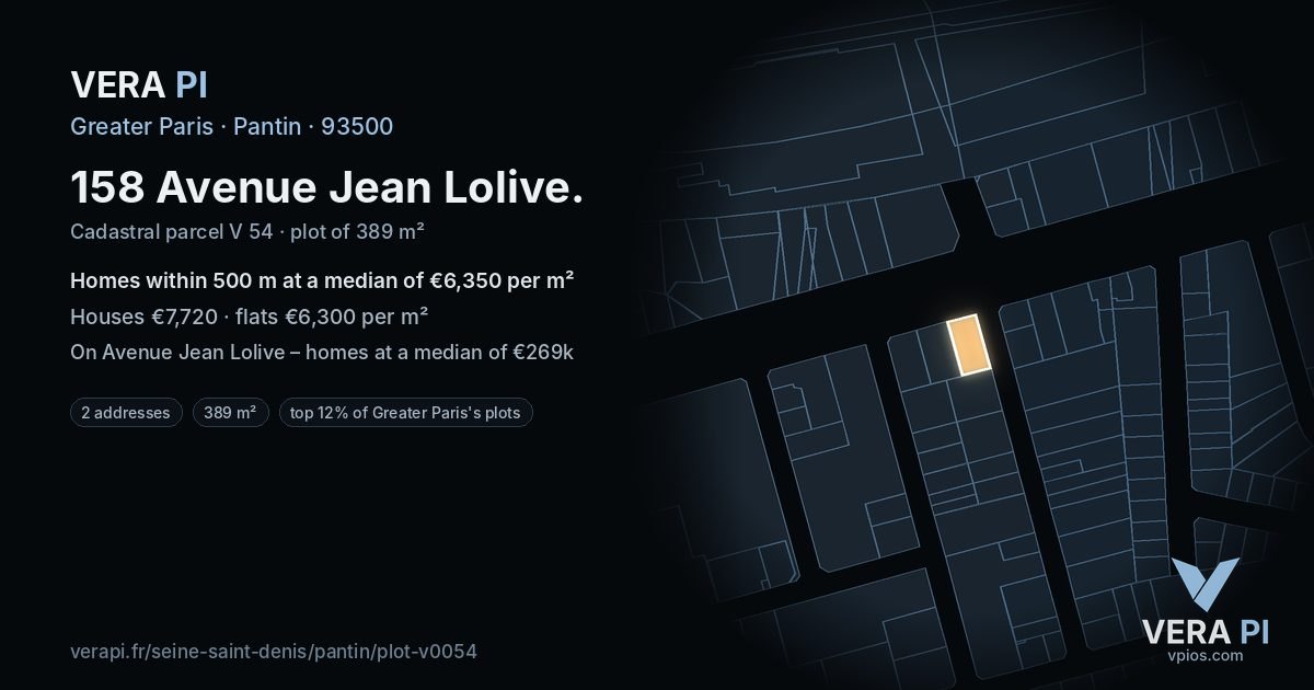 158 Avenue Jean Lolive, Pantin at night – the plot lit, the parcels around coloured by the prices near them