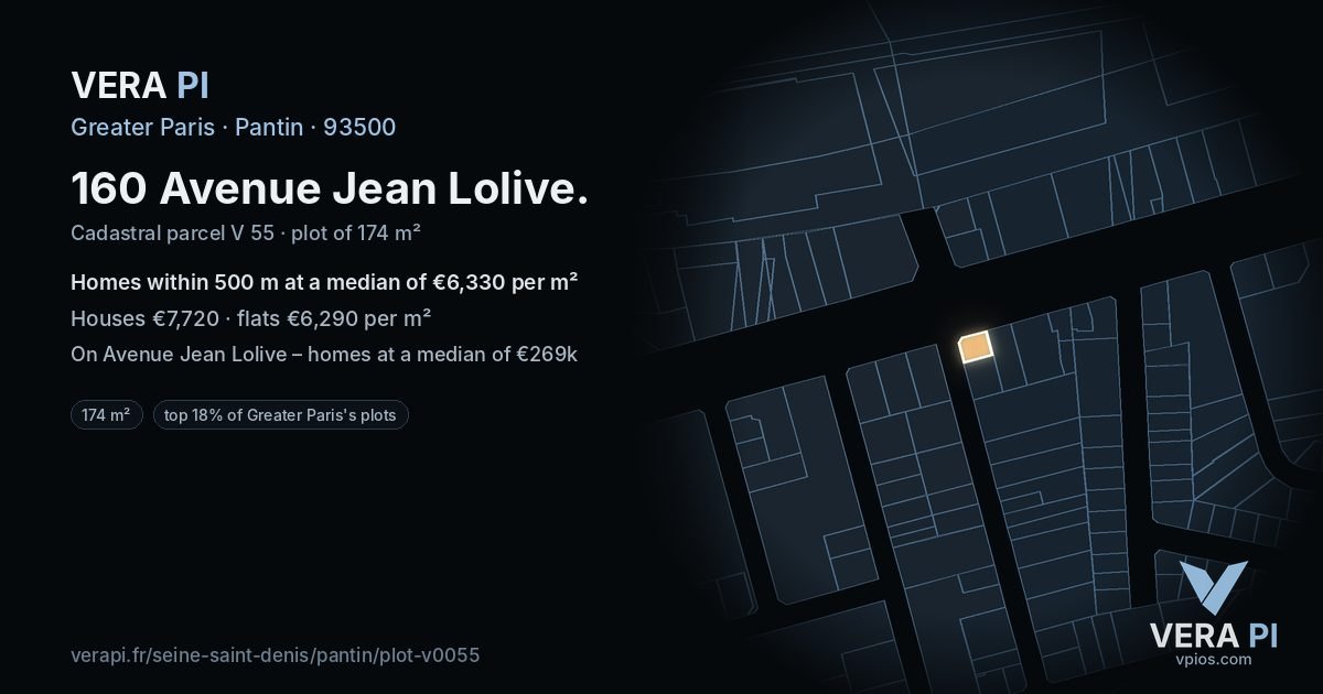 160 Avenue Jean Lolive, Pantin at night – the plot lit, the parcels around coloured by the prices near them