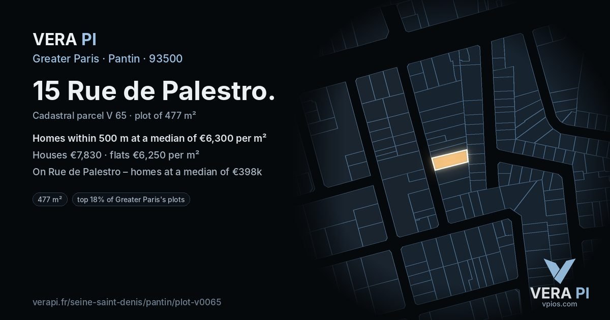 15 Rue de Palestro, Pantin at night – the plot lit, the parcels around coloured by the prices near them