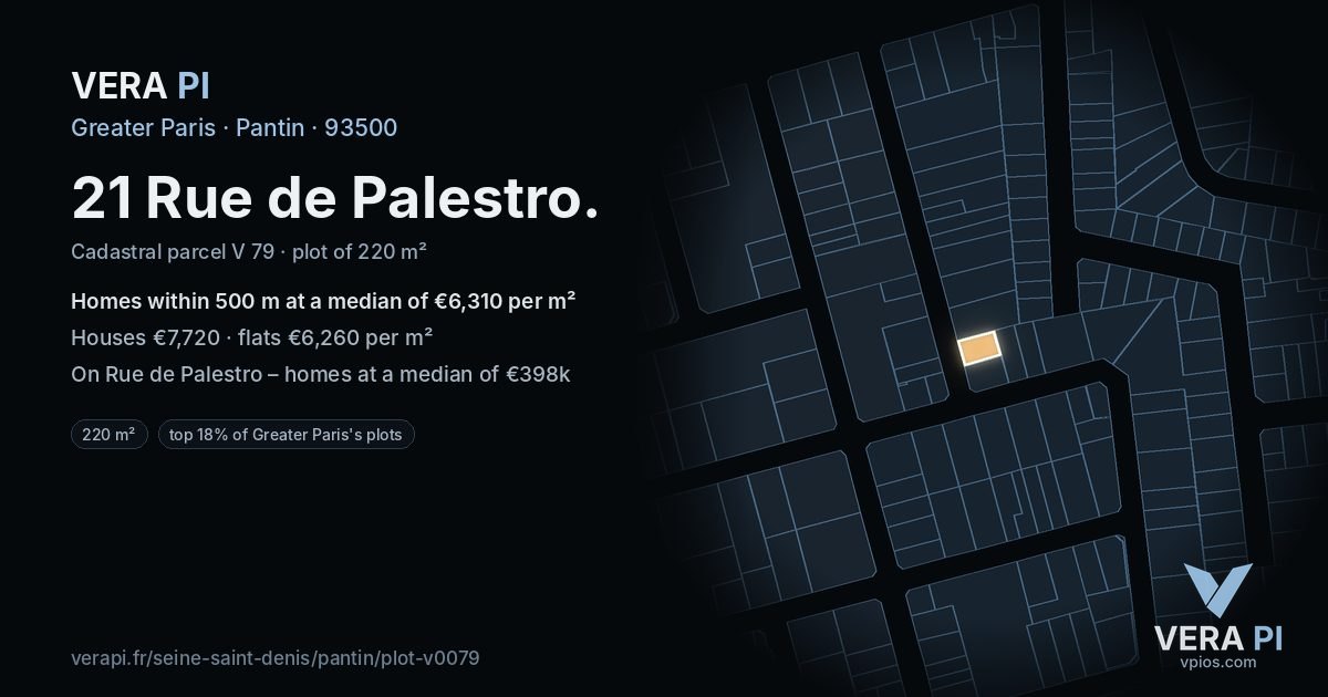 21 Rue de Palestro, Pantin at night – the plot lit, the parcels around coloured by the prices near them