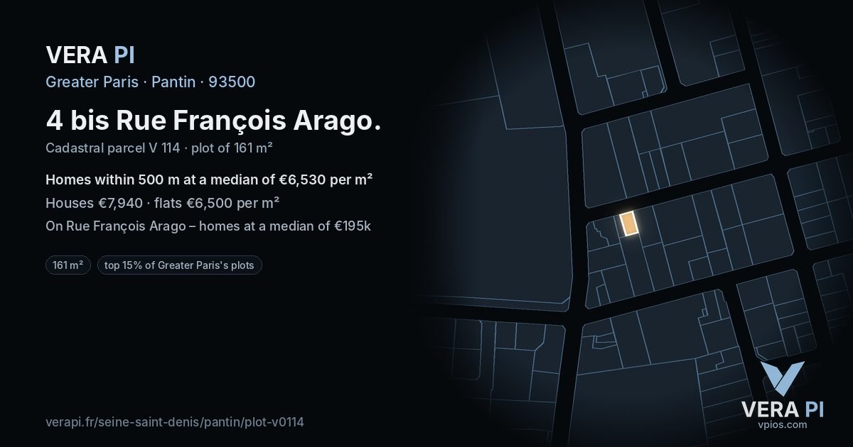 4 bis Rue François Arago, Pantin at night – the plot lit, the parcels around coloured by the prices near them
