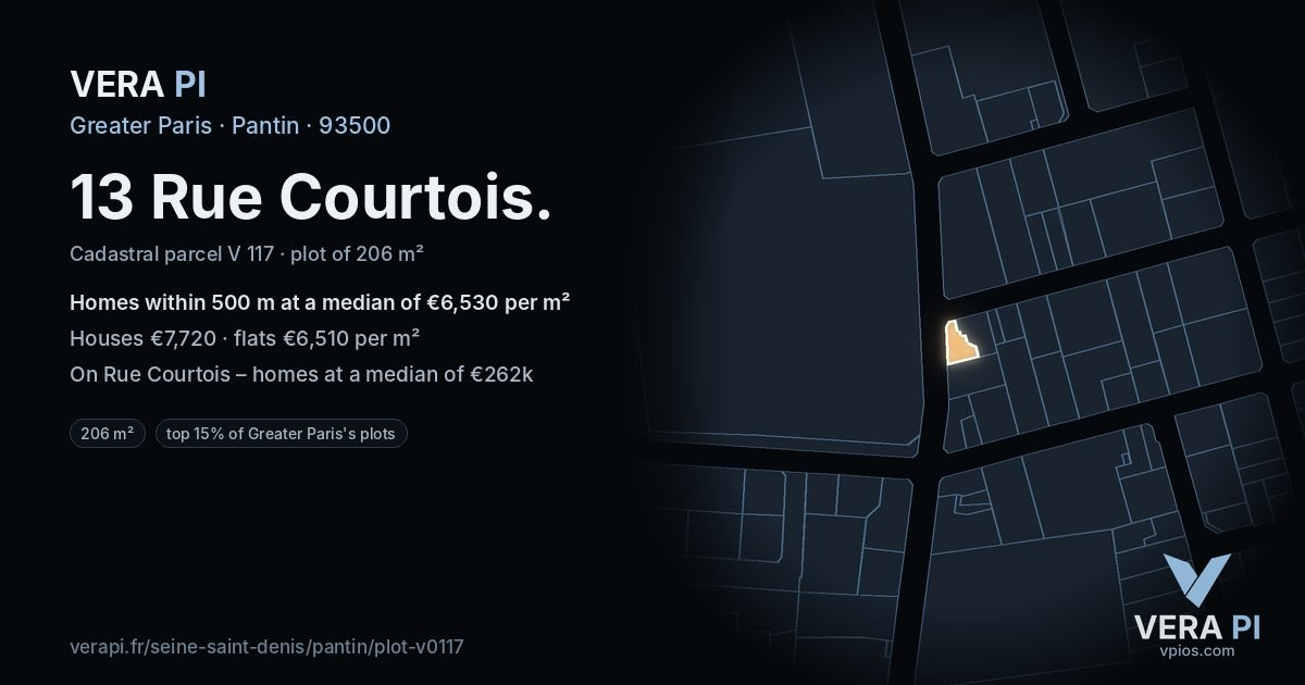 13 Rue Courtois, Pantin at night – the plot lit, the parcels around coloured by the prices near them