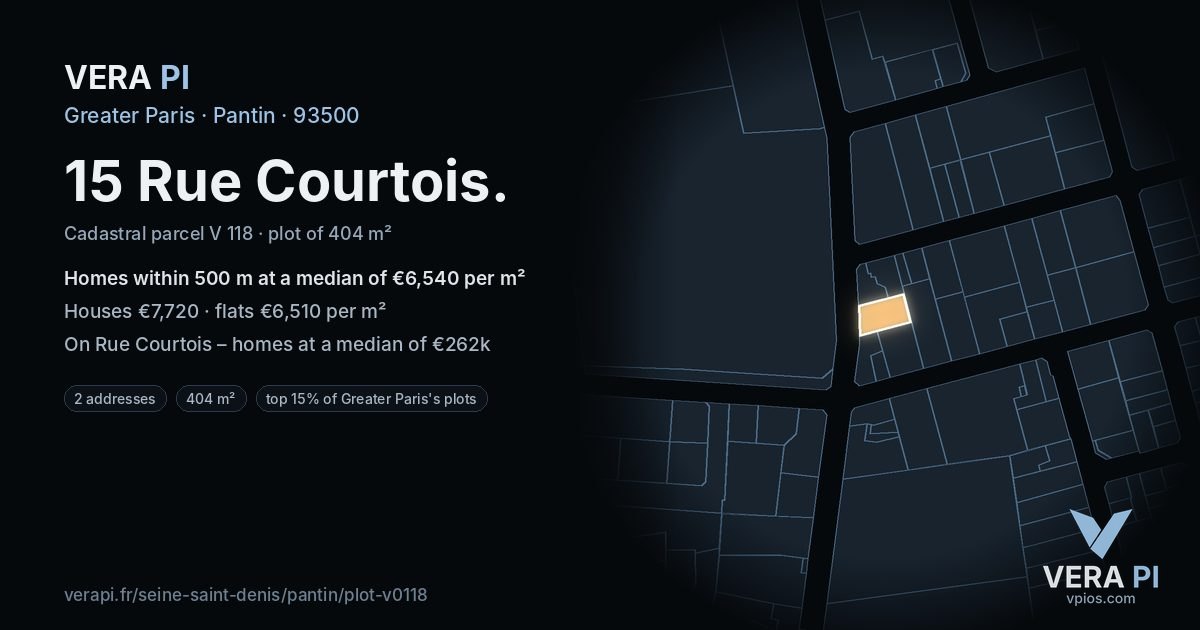 15 Rue Courtois, Pantin at night – the plot lit, the parcels around coloured by the prices near them