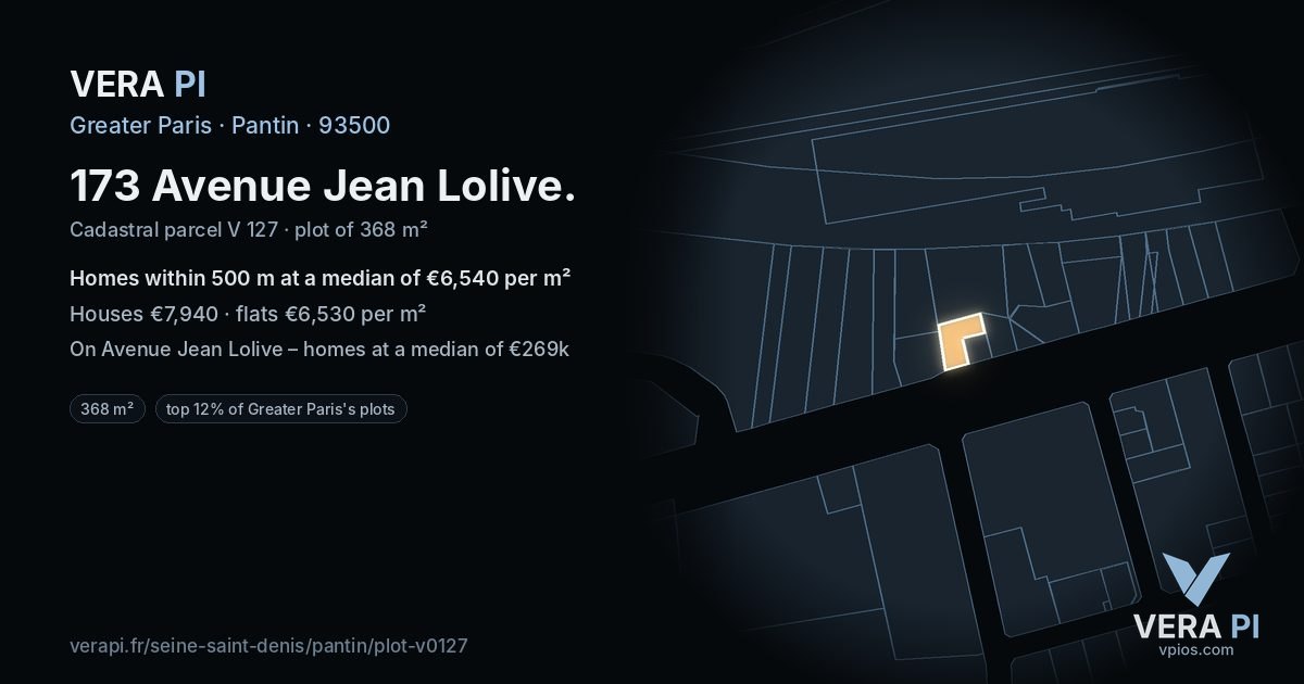 173 Avenue Jean Lolive, Pantin at night – the plot lit, the parcels around coloured by the prices near them