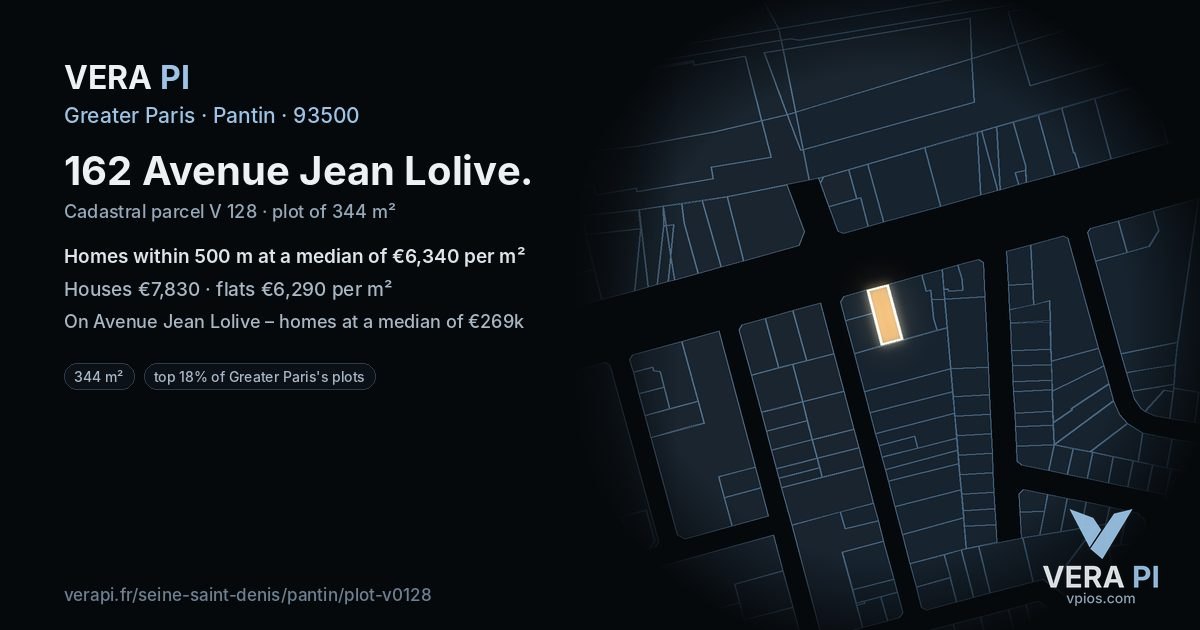 162 Avenue Jean Lolive, Pantin at night – the plot lit, the parcels around coloured by the prices near them