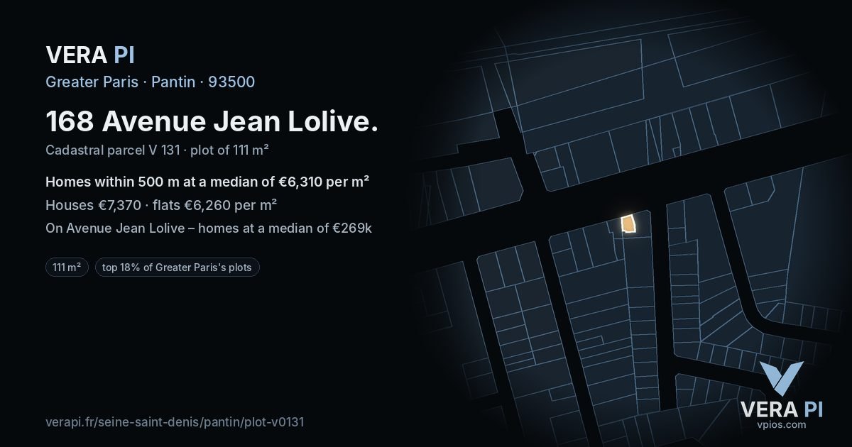 168 Avenue Jean Lolive, Pantin at night – the plot lit, the parcels around coloured by the prices near them