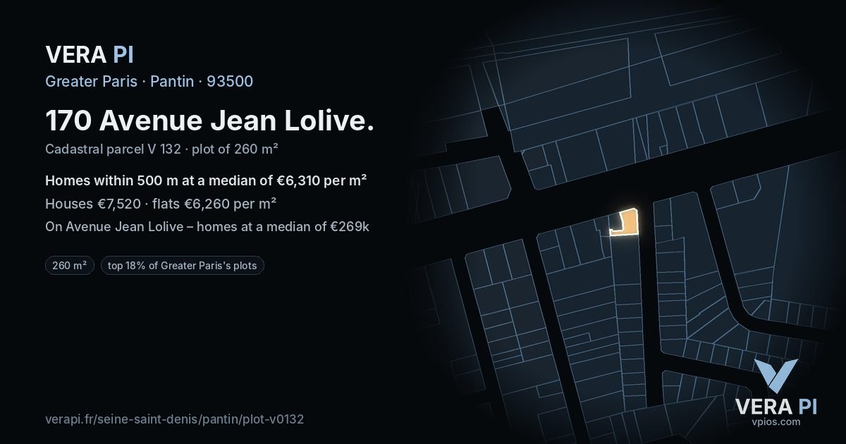 170 Avenue Jean Lolive, Pantin at night – the plot lit, the parcels around coloured by the prices near them