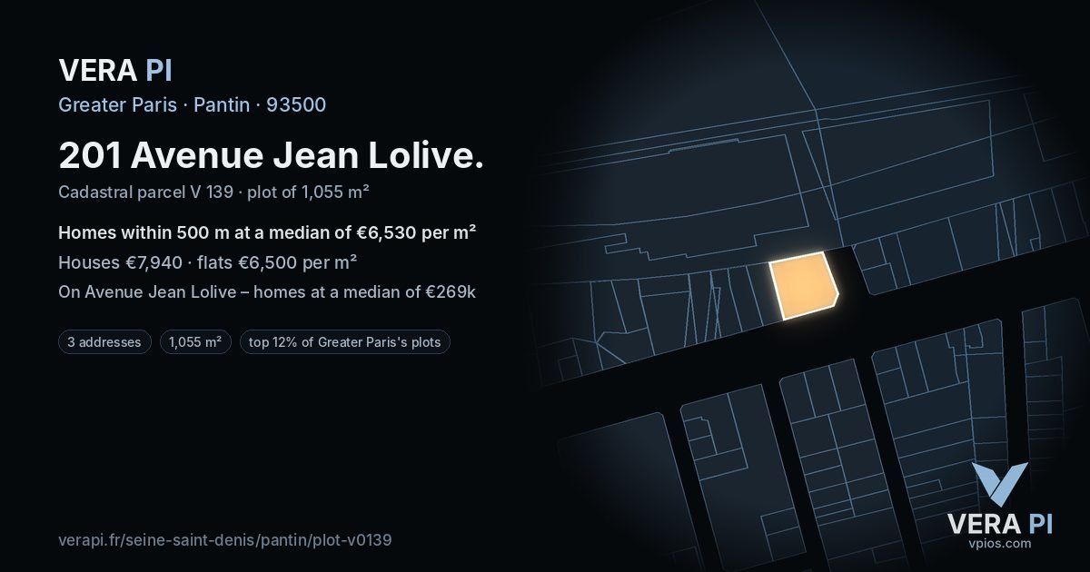 201 Avenue Jean Lolive, Pantin at night – the plot lit, the parcels around coloured by the prices near them