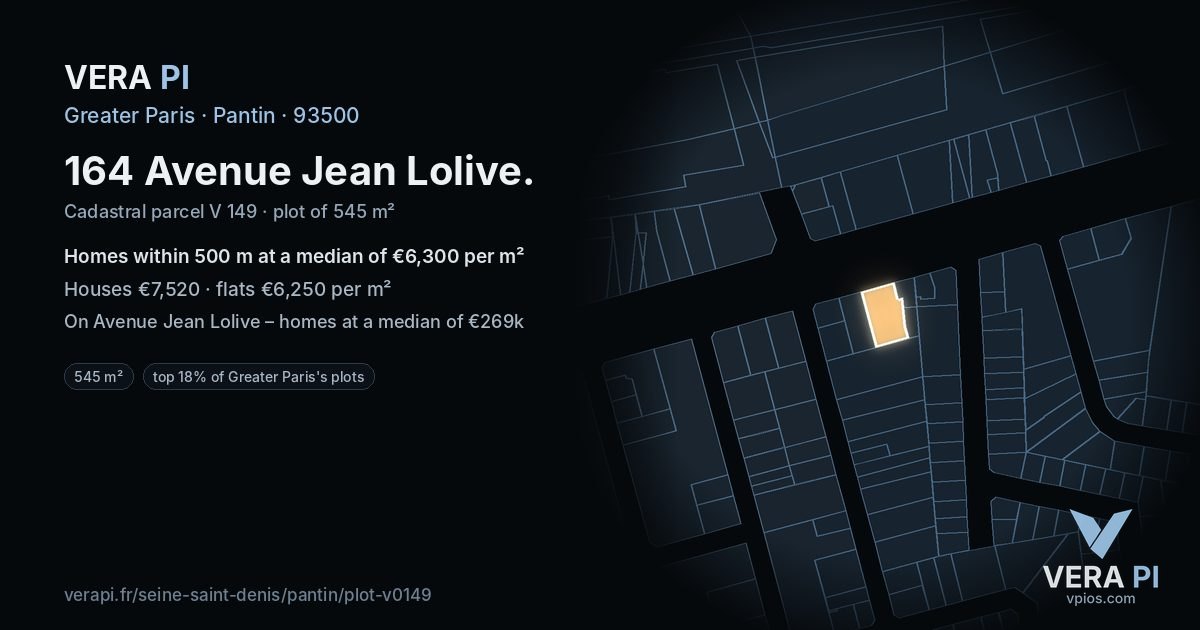 164 Avenue Jean Lolive, Pantin at night – the plot lit, the parcels around coloured by the prices near them