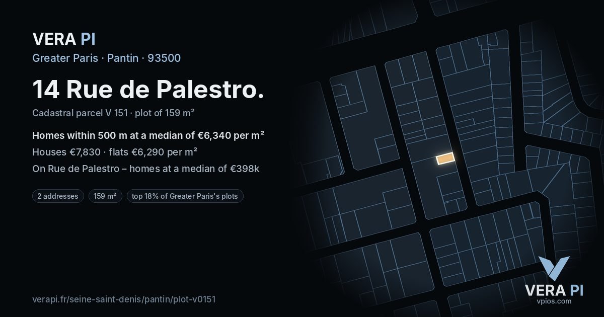 14 Rue de Palestro, Pantin at night – the plot lit, the parcels around coloured by the prices near them