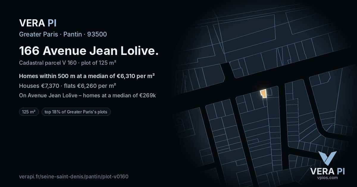 166 Avenue Jean Lolive, Pantin at night – the plot lit, the parcels around coloured by the prices near them