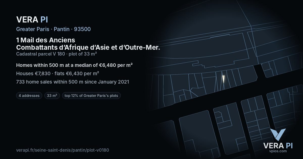 1 Mail des Anciens Combattants d’Afrique d’Asie et d’Outre-Mer, Pantin at night – the plot lit, the parcels around coloured by the prices near them