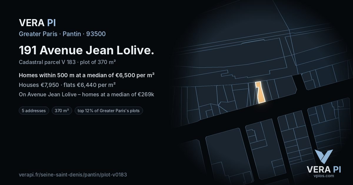 191 Avenue Jean Lolive, Pantin at night – the plot lit, the parcels around coloured by the prices near them