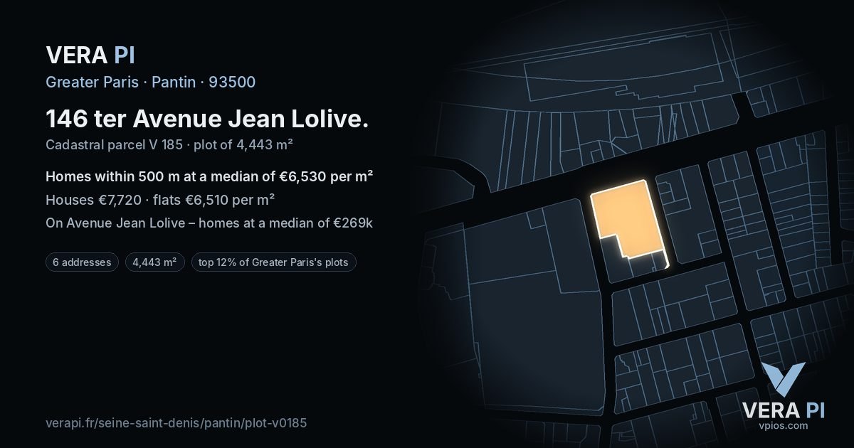 146 ter Avenue Jean Lolive, Pantin at night – the plot lit, the parcels around coloured by the prices near them