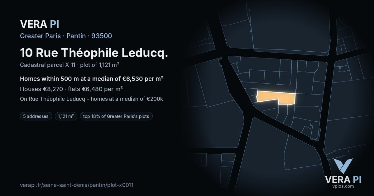 10 Rue Théophile Leducq, Pantin at night – the plot lit, the parcels around coloured by the prices near them