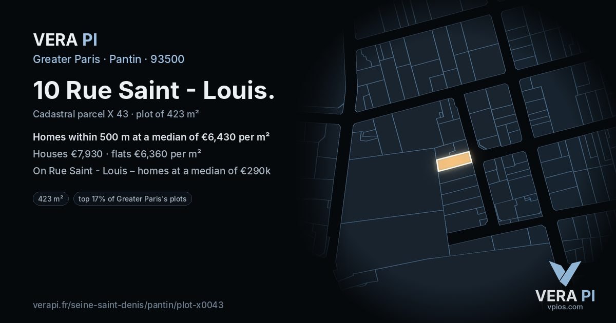 10 Rue Saint - Louis, Pantin at night – the plot lit, the parcels around coloured by the prices near them