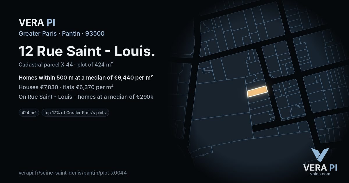 12 Rue Saint - Louis, Pantin at night – the plot lit, the parcels around coloured by the prices near them