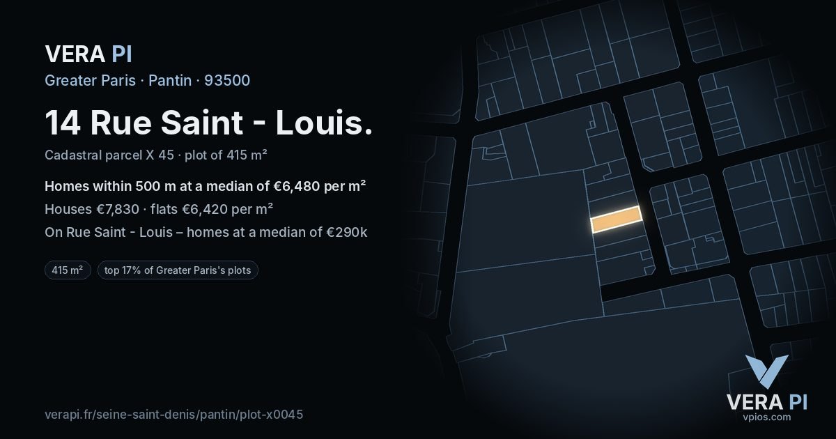 14 Rue Saint - Louis, Pantin at night – the plot lit, the parcels around coloured by the prices near them