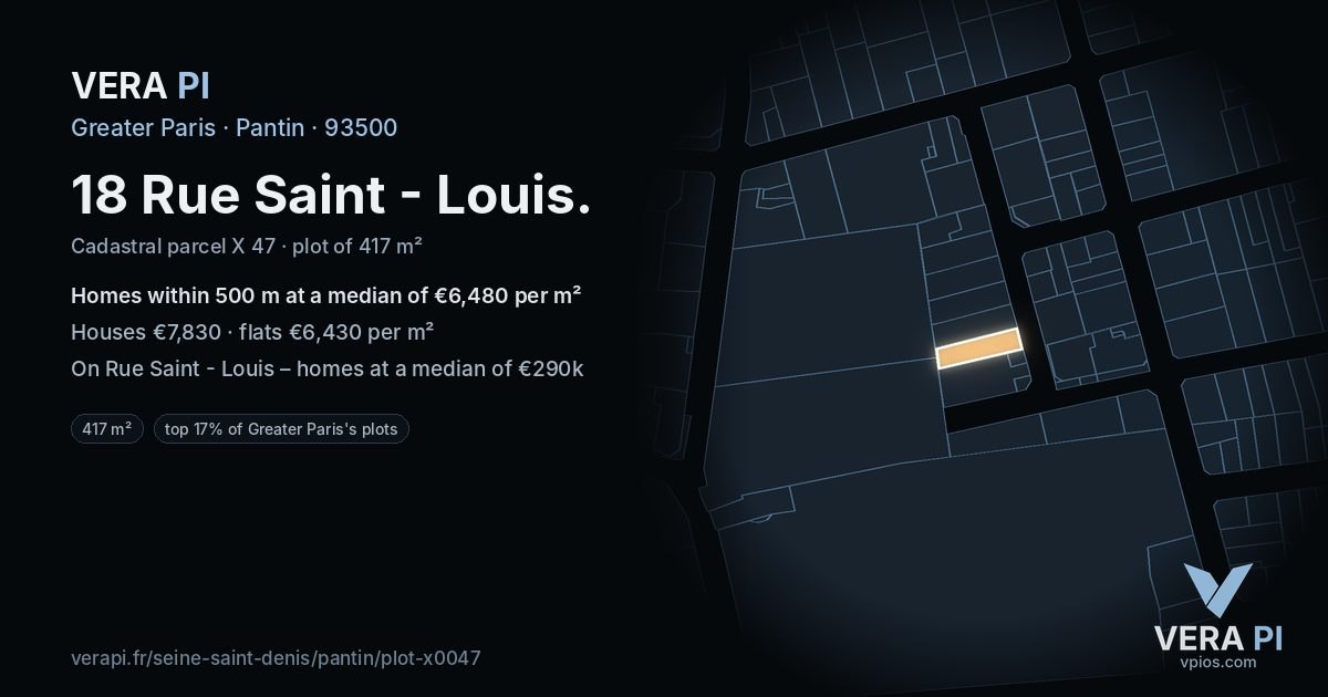18 Rue Saint - Louis, Pantin at night – the plot lit, the parcels around coloured by the prices near them