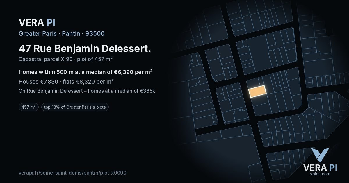 47 Rue Benjamin Delessert, Pantin at night – the plot lit, the parcels around coloured by the prices near them