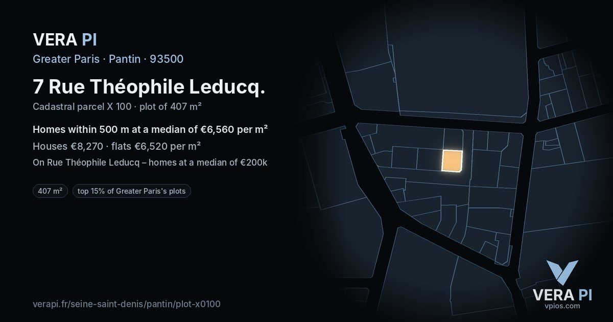 7 Rue Théophile Leducq, Pantin at night – the plot lit, the parcels around coloured by the prices near them