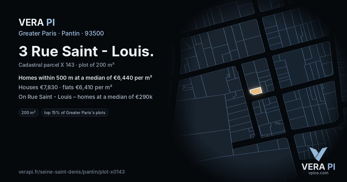 3 Rue Saint - Louis, Pantin at night – the plot lit, the parcels around coloured by the prices near them