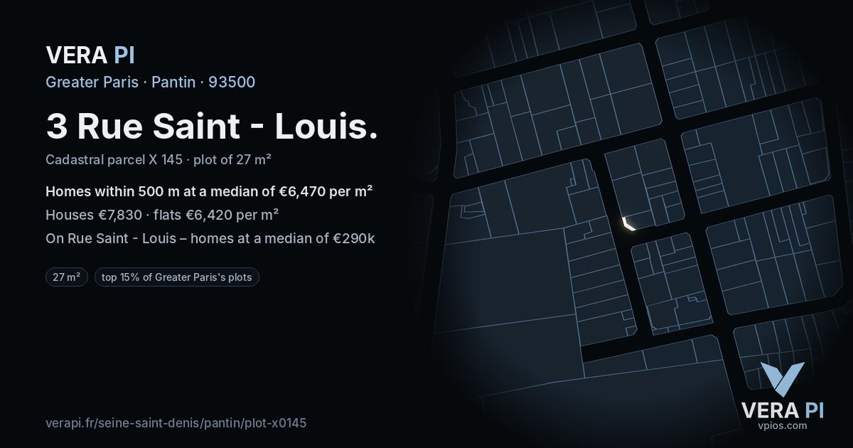3 Rue Saint - Louis, Pantin at night – the plot lit, the parcels around coloured by the prices near them