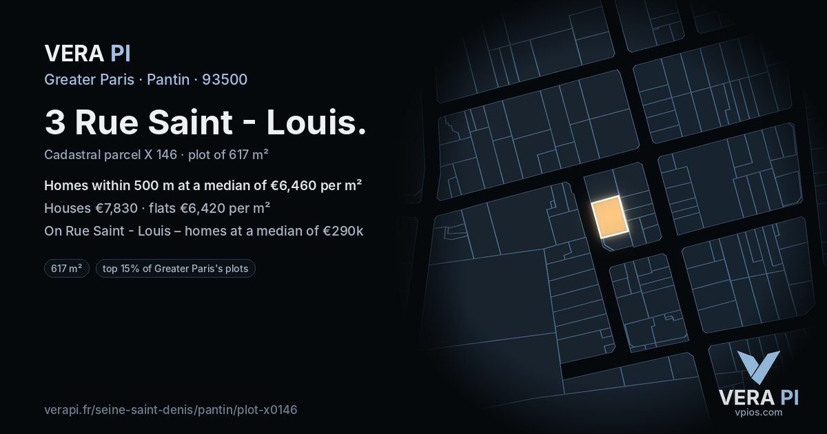 3 Rue Saint - Louis, Pantin at night – the plot lit, the parcels around coloured by the prices near them
