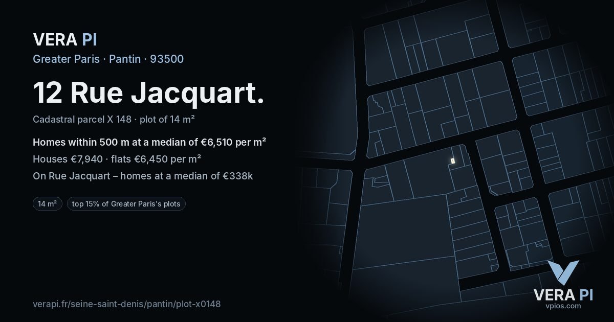 12 Rue Jacquart, Pantin at night – the plot lit, the parcels around coloured by the prices near them