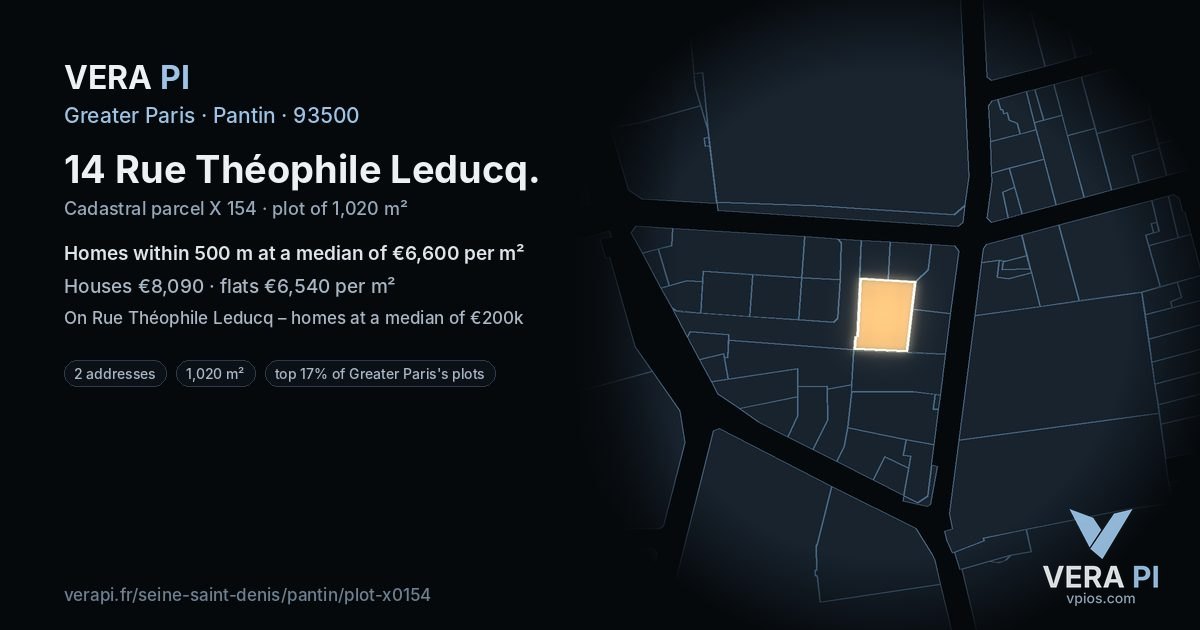 14 Rue Théophile Leducq, Pantin at night – the plot lit, the parcels around coloured by the prices near them