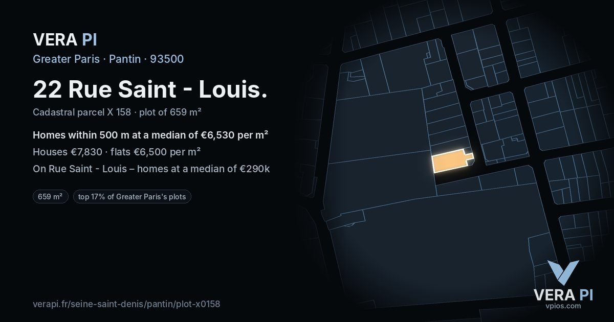 22 Rue Saint - Louis, Pantin at night – the plot lit, the parcels around coloured by the prices near them