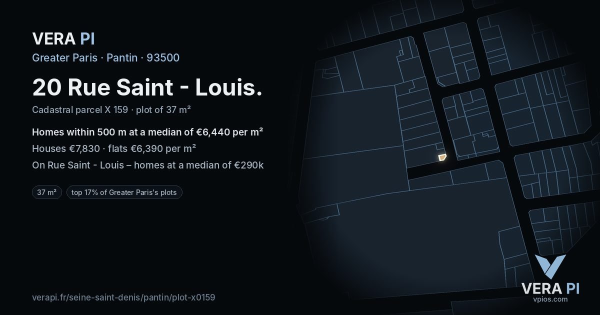 20 Rue Saint - Louis, Pantin at night – the plot lit, the parcels around coloured by the prices near them